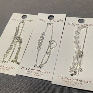 3 pull cord cz bracelets